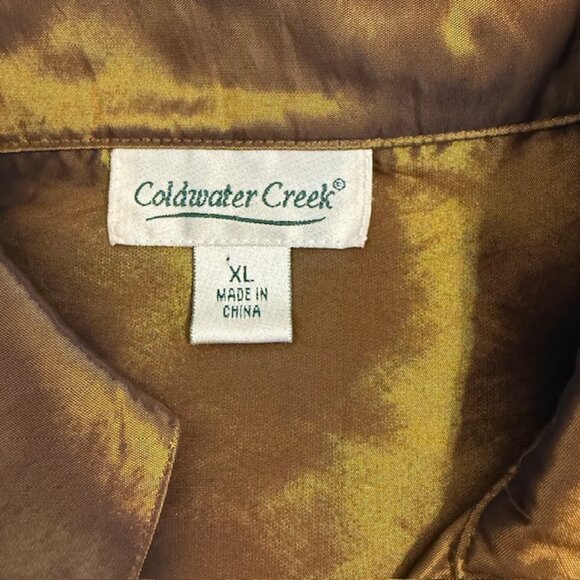 Coldwater Creek XL Shirt Top Brown Copper Beaded Embellished Long Sleeve Button - Picture 3 of 11
